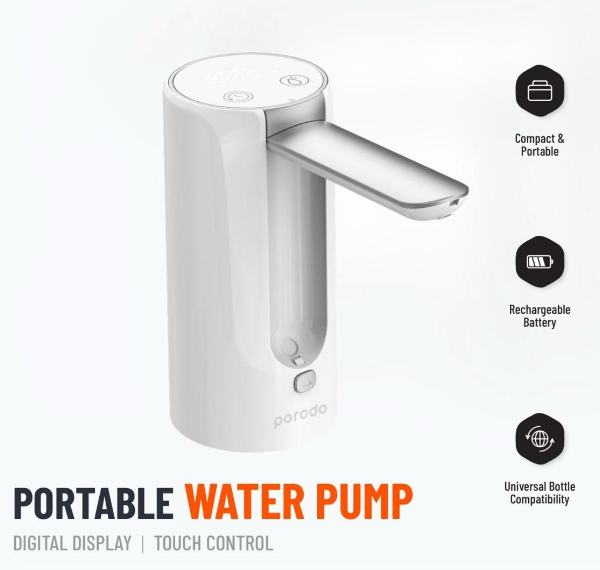 Porodo Digital Display Touch Control Portable Water Pump (PD-LFWD5W-WH)