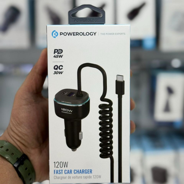 Powerology 120W Fast Car Charger – High-Speed Multi-Device Charging (Black/Grey)