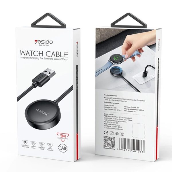 Yesido CA161 USB-A Samsung Watch Charging Cable – 1M, Black, Fast & Durable