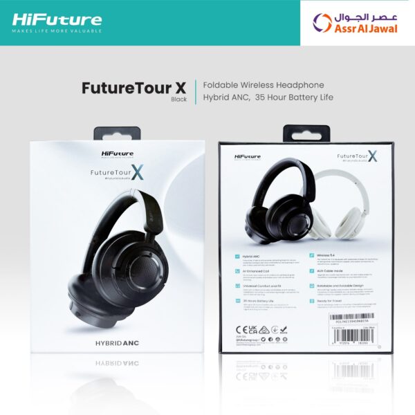 HiFuture FutureTour X Hybrid ANC Wireless Bluetooth Over-Ear Headphones – Black, Active Noise Cancelling, Long Battery Life