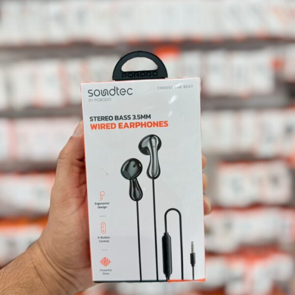 Porodo Soundtec Stereo Bass 3.5mm Wired Earphones – Deep Bass, Clear Sound, Comfortable Fit