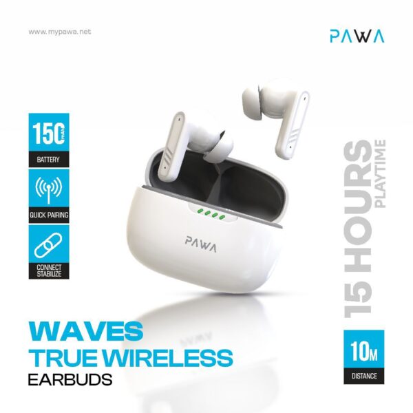 Pawa Waves True Wireless Earbuds EBW053 – Bluetooth TWS In‑Ear Earbuds with Charging Case (Black)