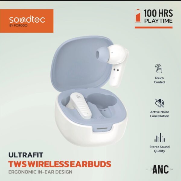 Porodo Soundtec Ultrafit TWS Wireless Earbuds – True Wireless Stereo, Deep Bass, Portable Charging Case