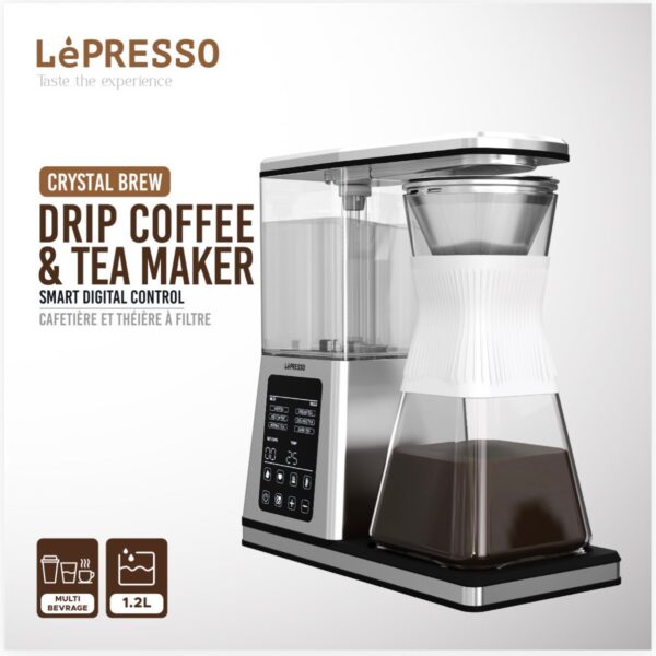 LePresso Crystal Brew 1.2L Drip Coffee & Tea Maker – 1400W Smart Digital Control, Stainless Steel – Price In Oman