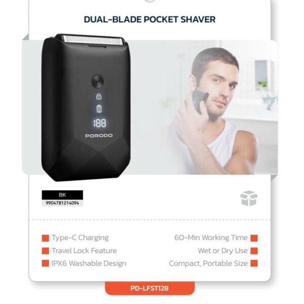 Porodo Lifestyle Dual-Blade Pocket Shaver – Travel Lock, Compact & Portable