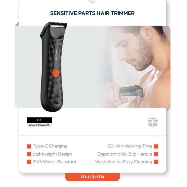 Porodo Lifestyle Private Hair Trimmer – 14500mAh Rechargeable, Precision Grooming (Black)